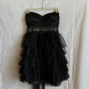 Vintage Forever 21 Elegant Black Strapless mini Ruffle Dress